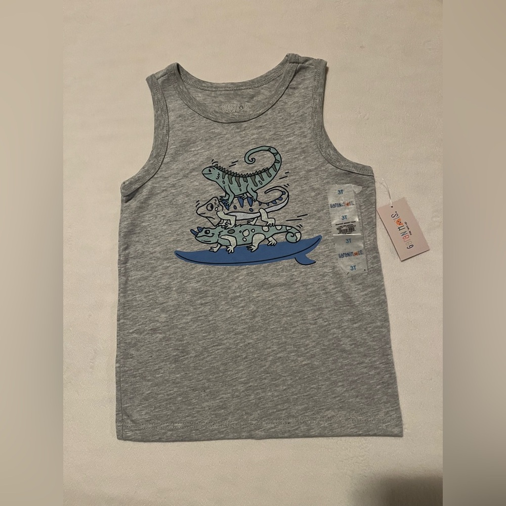 Gray Kids Tank Top with Blue Graphic 3T